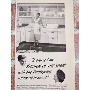 1950 Morton Housewife Happy‎ with New Modern Kitchen Pantryette Vtg Print Ad